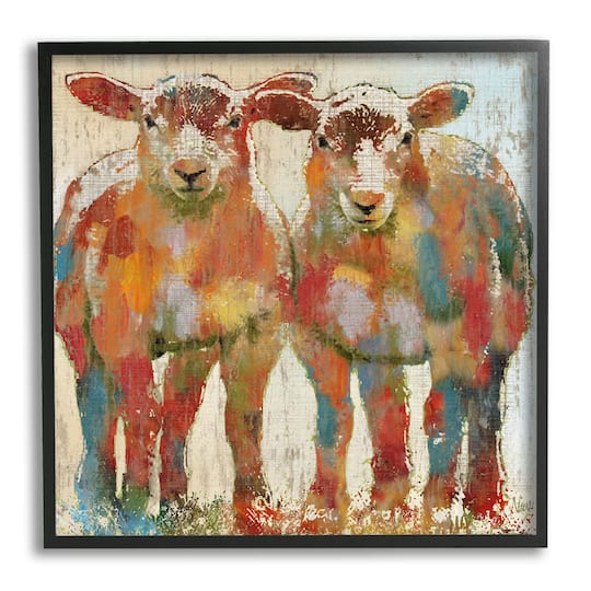 Stupell Industries Abstract Sheep Pair Contemporary Rustic Patchwork Pattern Framed Wall Art